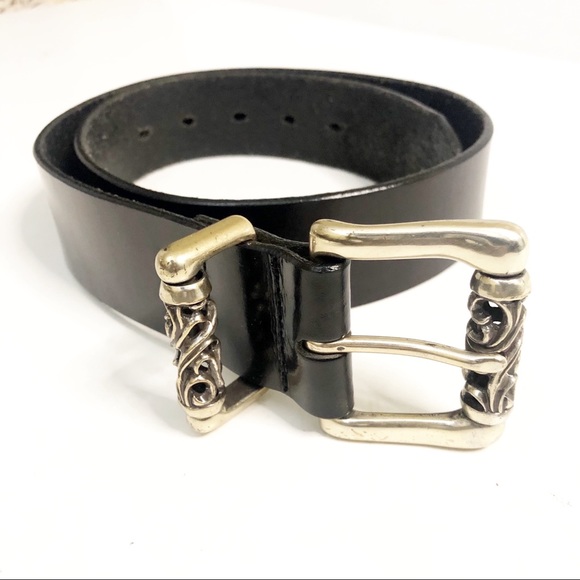 Accessories - Black leather belt full grain silver buckle size M